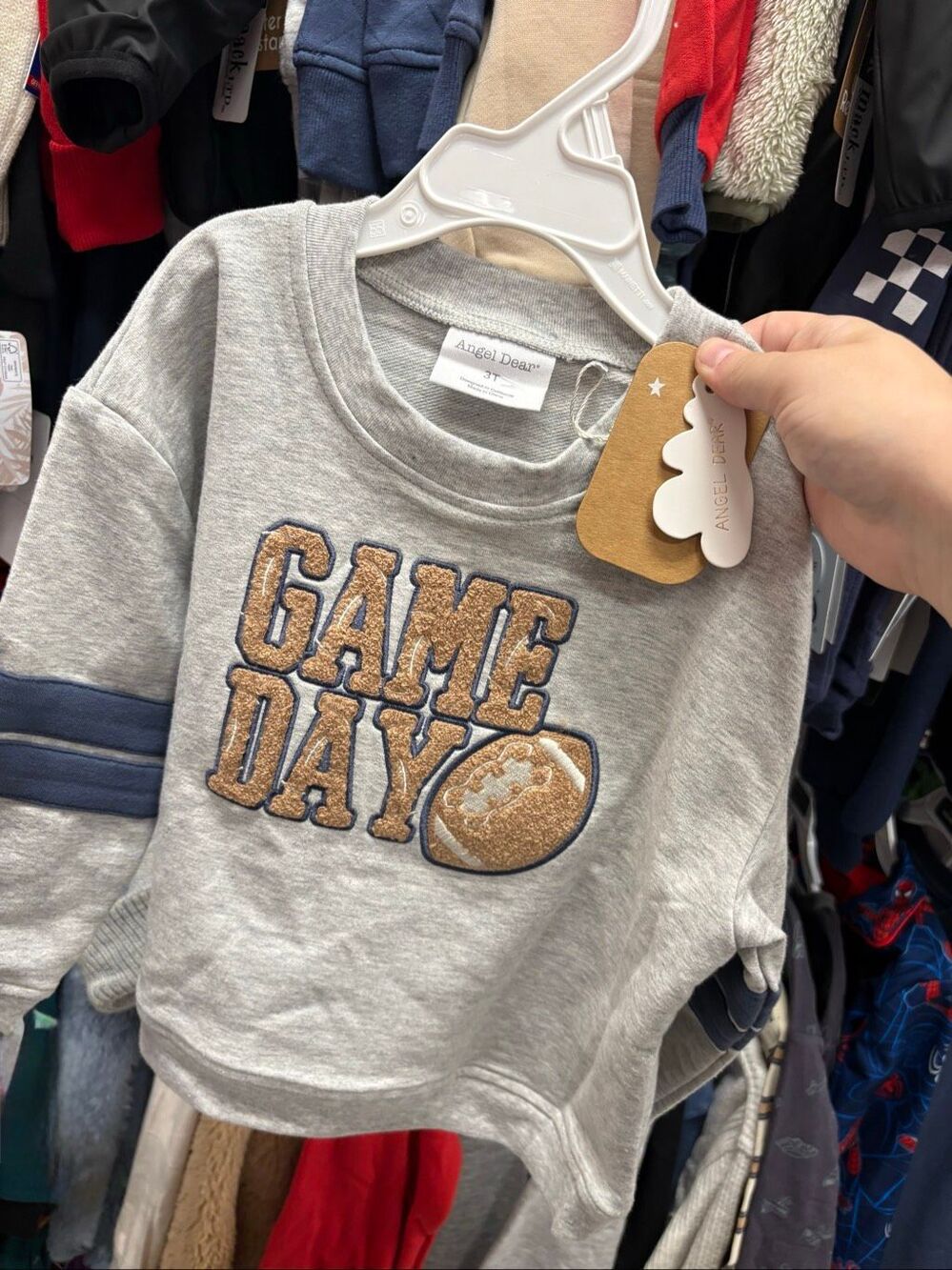 Angel Dear Varsity Light Grey Drop Sleeve Sweatshirt Game Day Football 3T